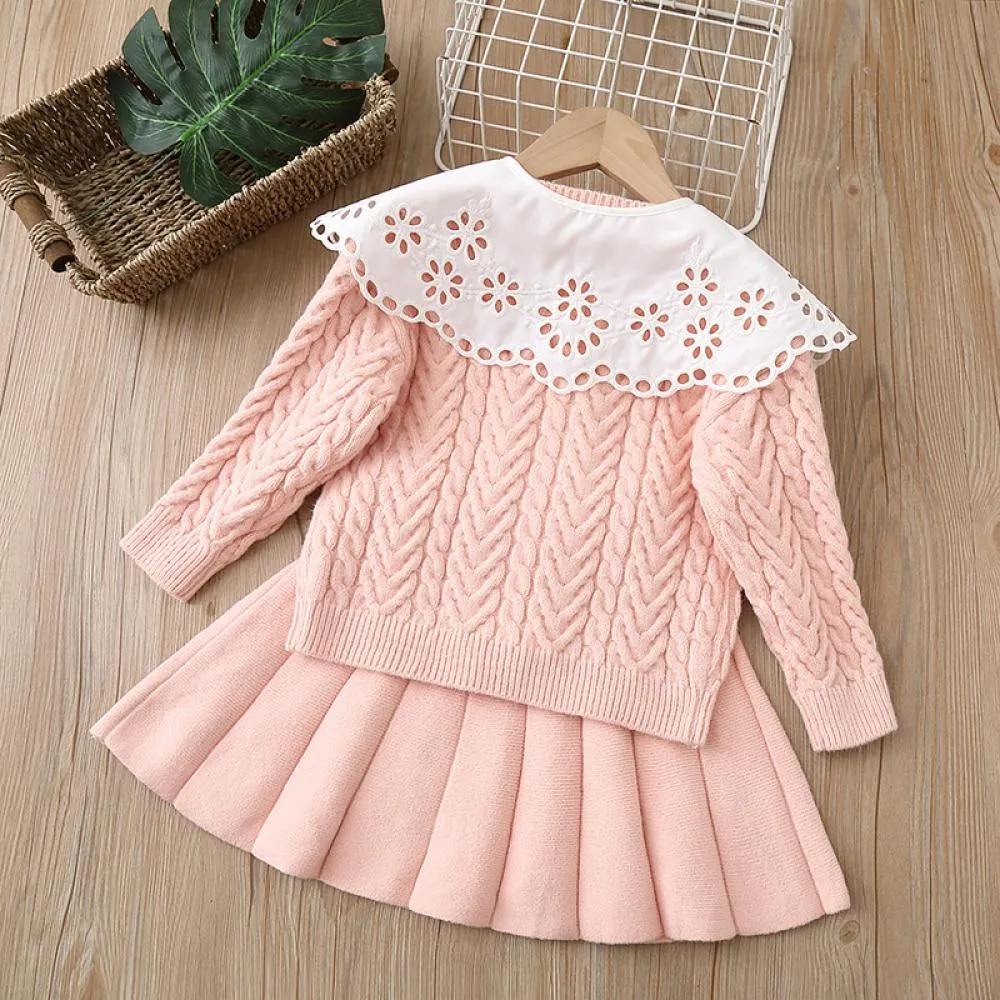 Autumn and Winter Girls Sweater Dress Knitted Two-piece Set Wholesale Girls Clothes