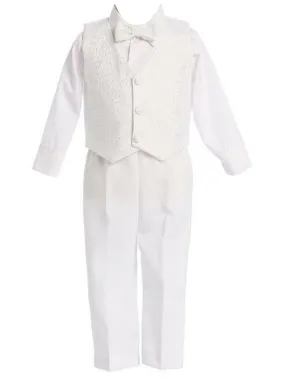 Baby Boys White Jacquard Vest Pant Elegant Christening Outfit 3-24M