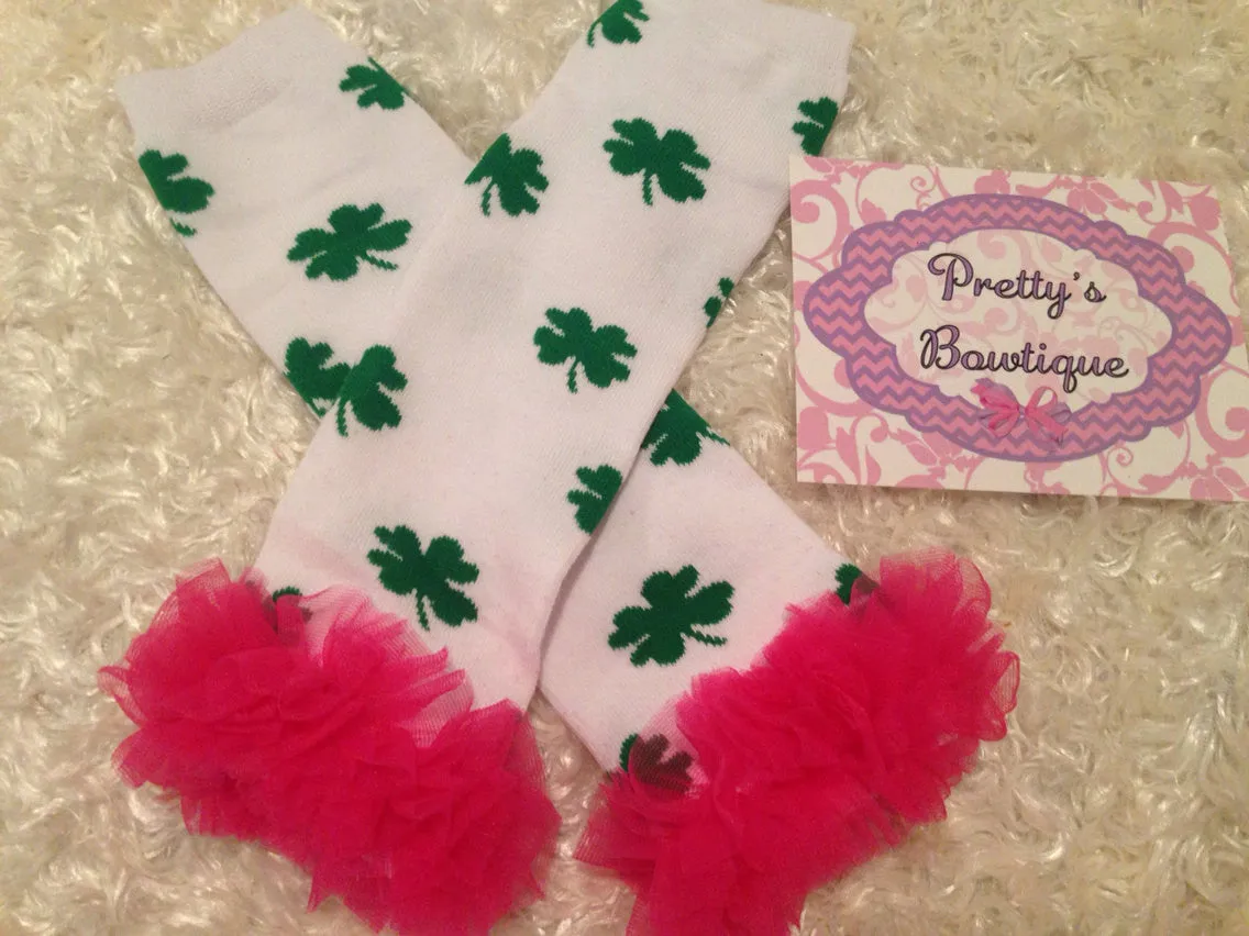 Baby leg warmers girl St. Patricks Day Shamrock Leg Warmers-Baby leg warmers hot pink ruffle