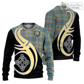 Balfour Blue Tartan Ugly Sweater with Family Crest and Celtic Symbol Style