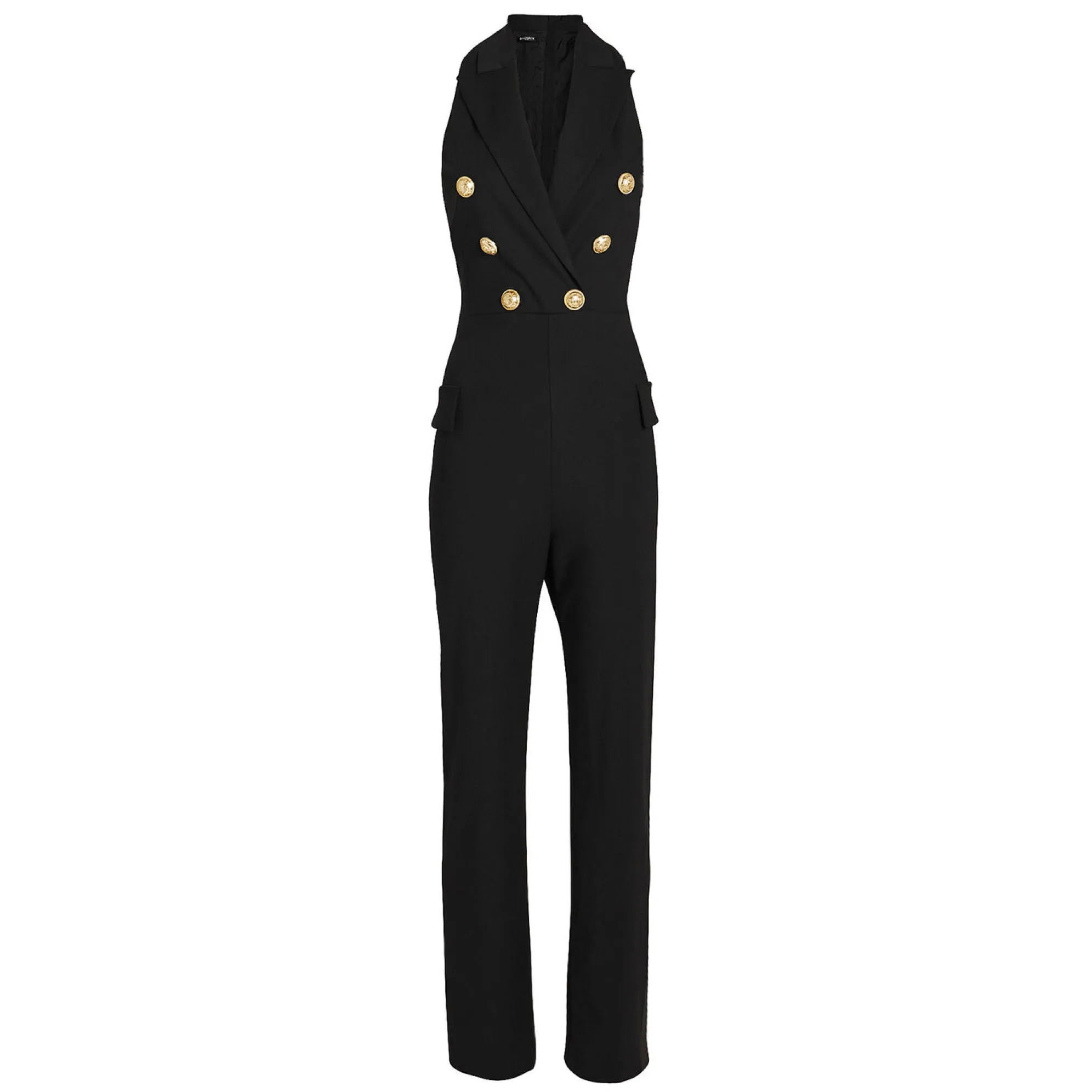 Balmain Black Sleeveless Double Breasted Wool Jumpsuit