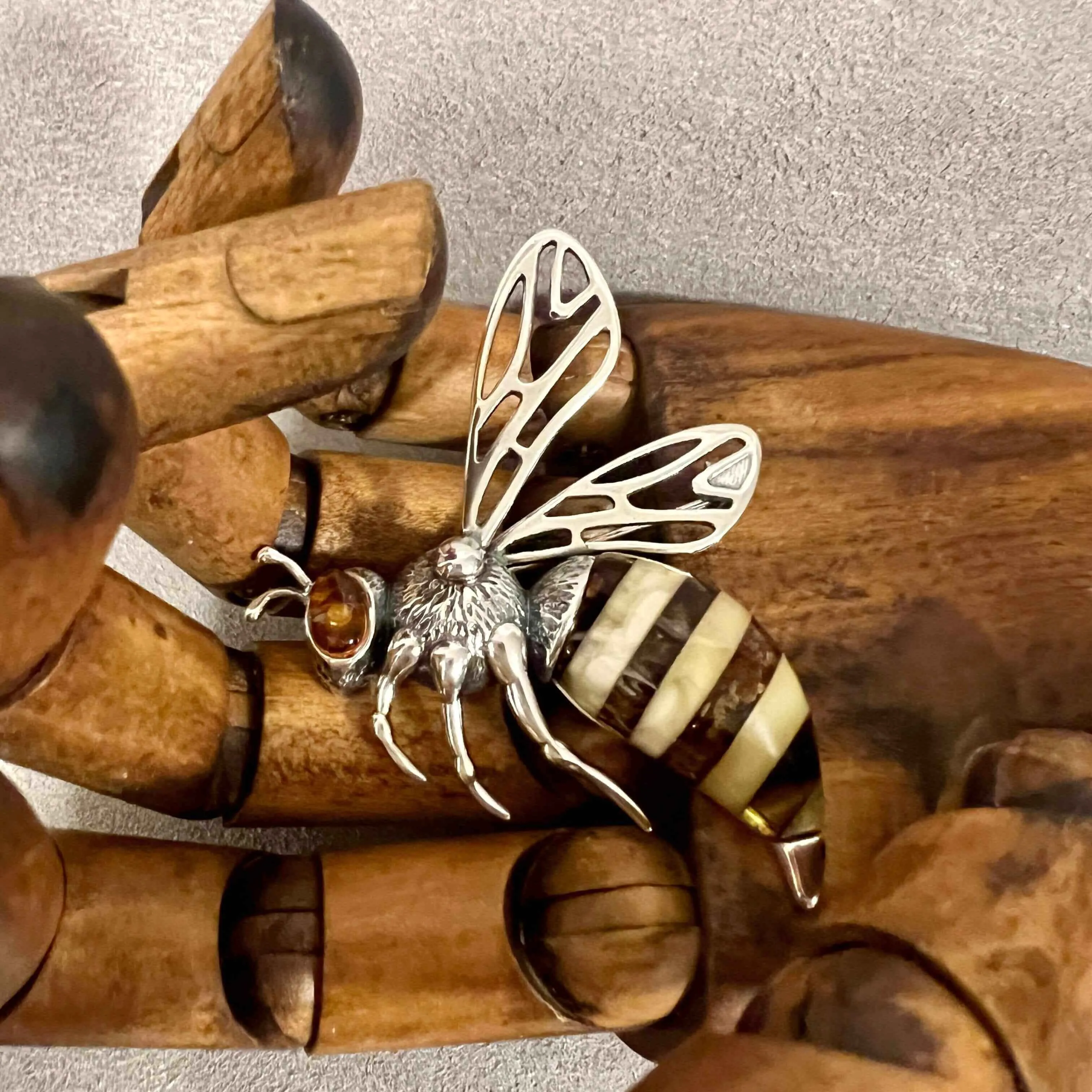 Baltic Amber Bee Extra Large Sterling Silver Brooch