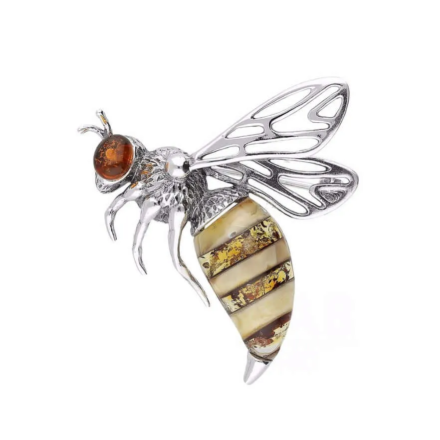 Baltic Amber Bee Extra Large Sterling Silver Brooch