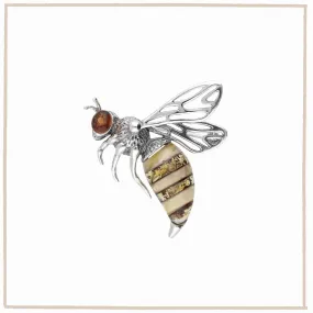 Baltic Amber Bee Sterling Silver Brooch