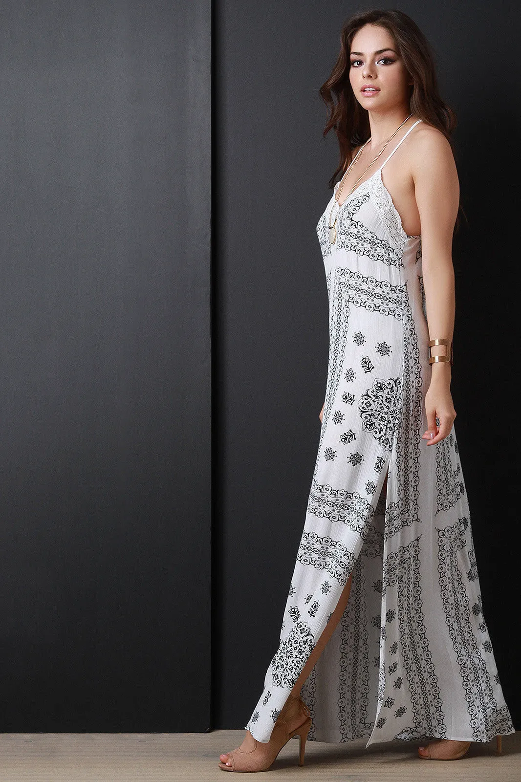 Bandanna Print Open Back Maxi Dress