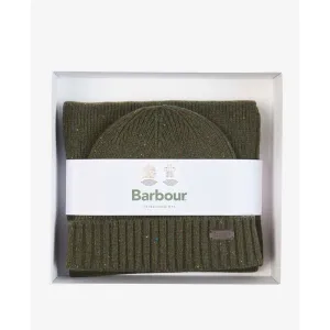 Barbour Carlton Fleck Beanie & Scarf Gift Set - Olive