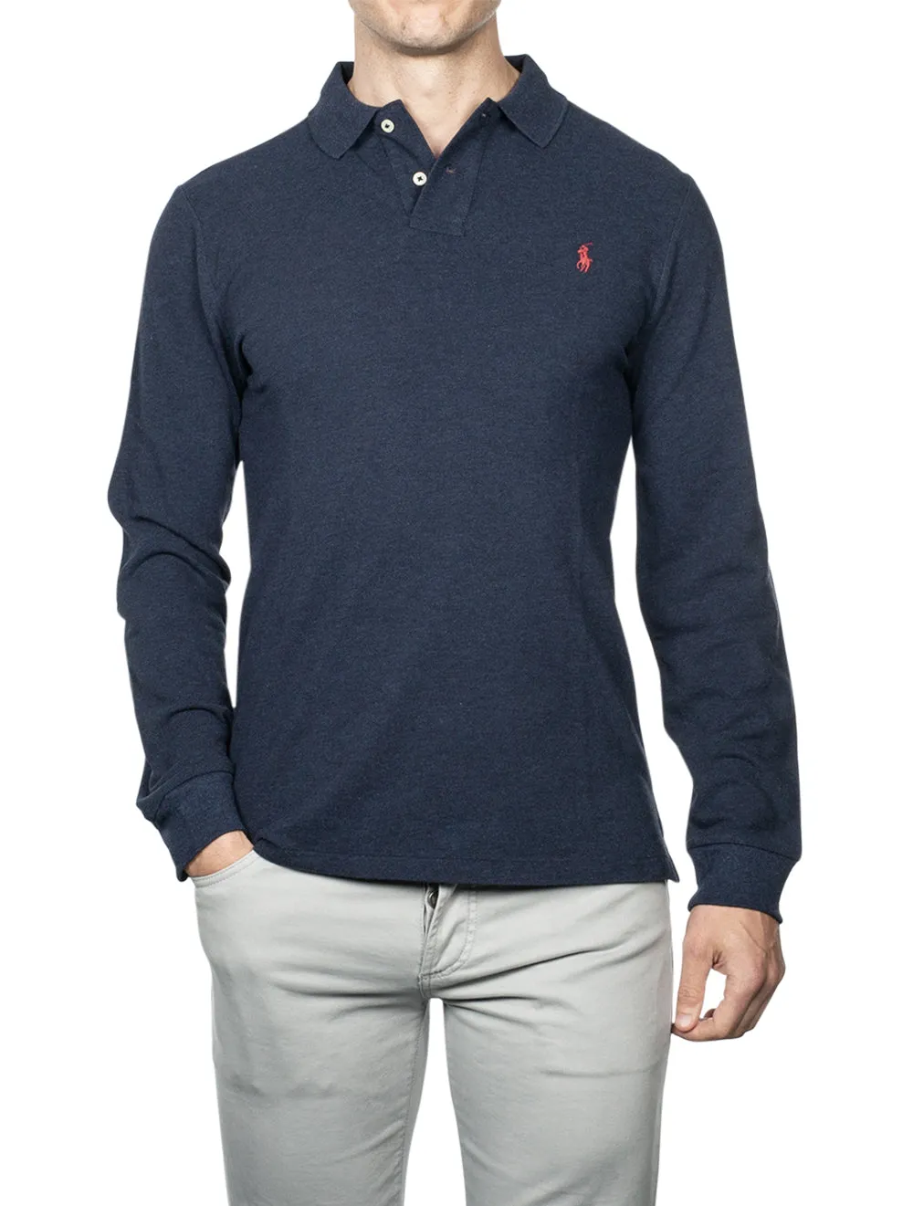 Basic Mesh Long Sleeve Polo Blue