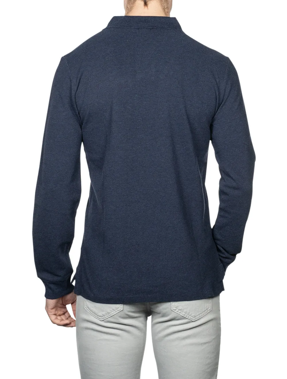 Basic Mesh Long Sleeve Polo Blue