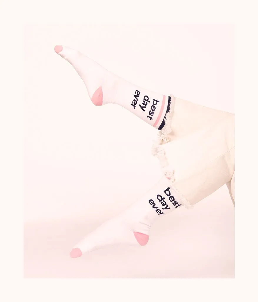 Best Day Ever Socks: White/Pink/Navy