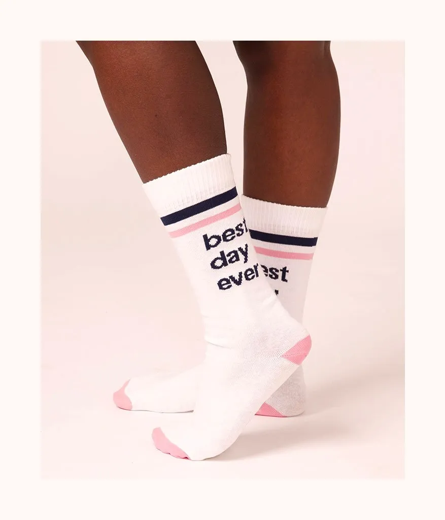 Best Day Ever Socks: White/Pink/Navy