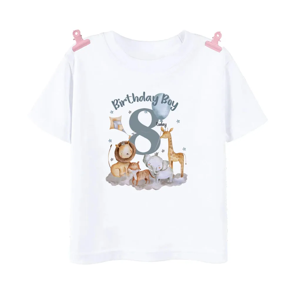 Birthday Boy Shirt 1-12 Year T-Shirt Wild One Tee Boys Birthday Party T Shirt Safari Animal Print Theme Outfit Clothes Kids Tops