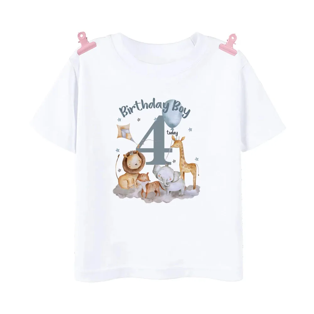 Birthday Boy Shirt 1-12 Year T-Shirt Wild One Tee Boys Birthday Party T Shirt Safari Animal Print Theme Outfit Clothes Kids Tops