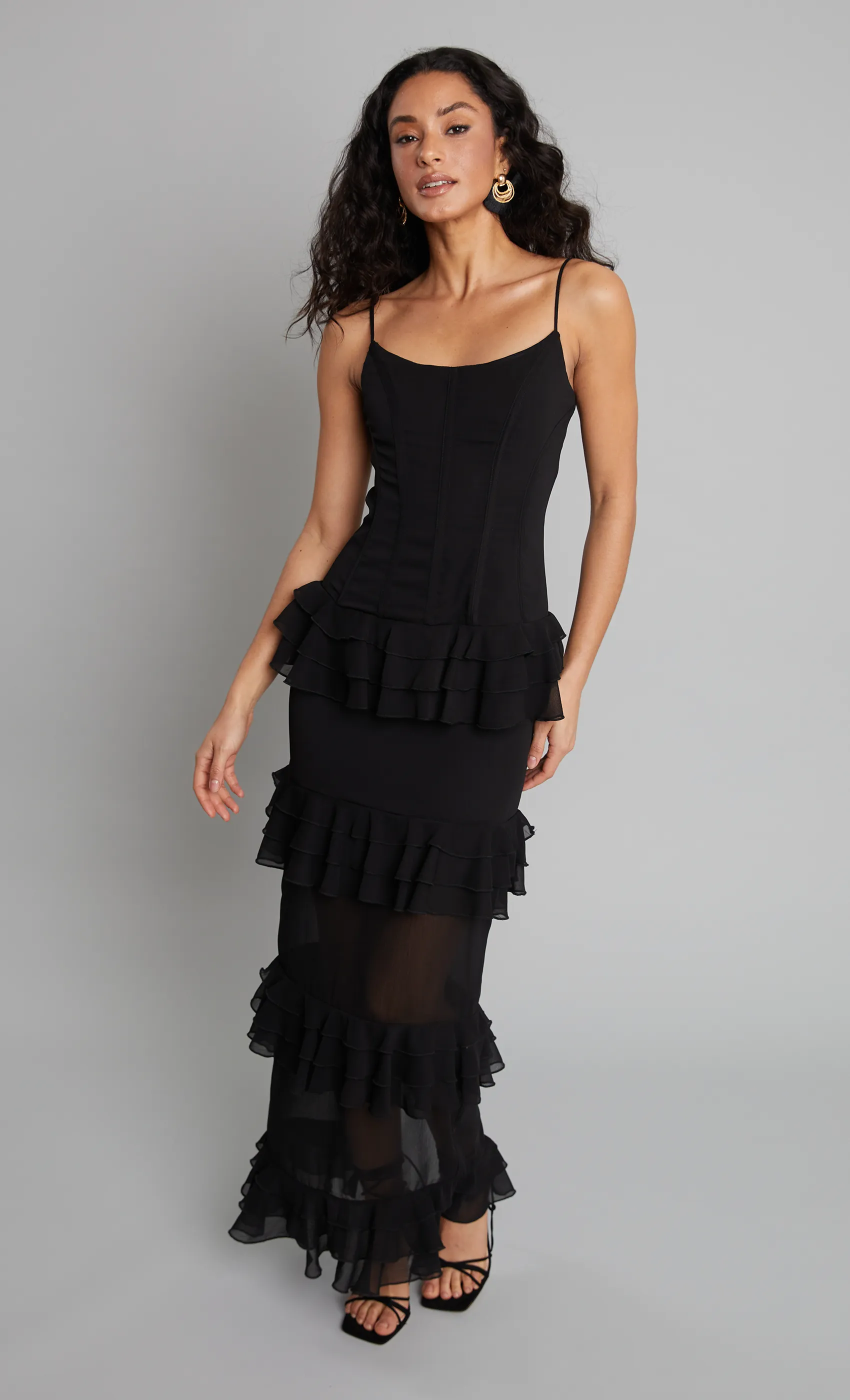 Black Corset Cami Maxi Dress