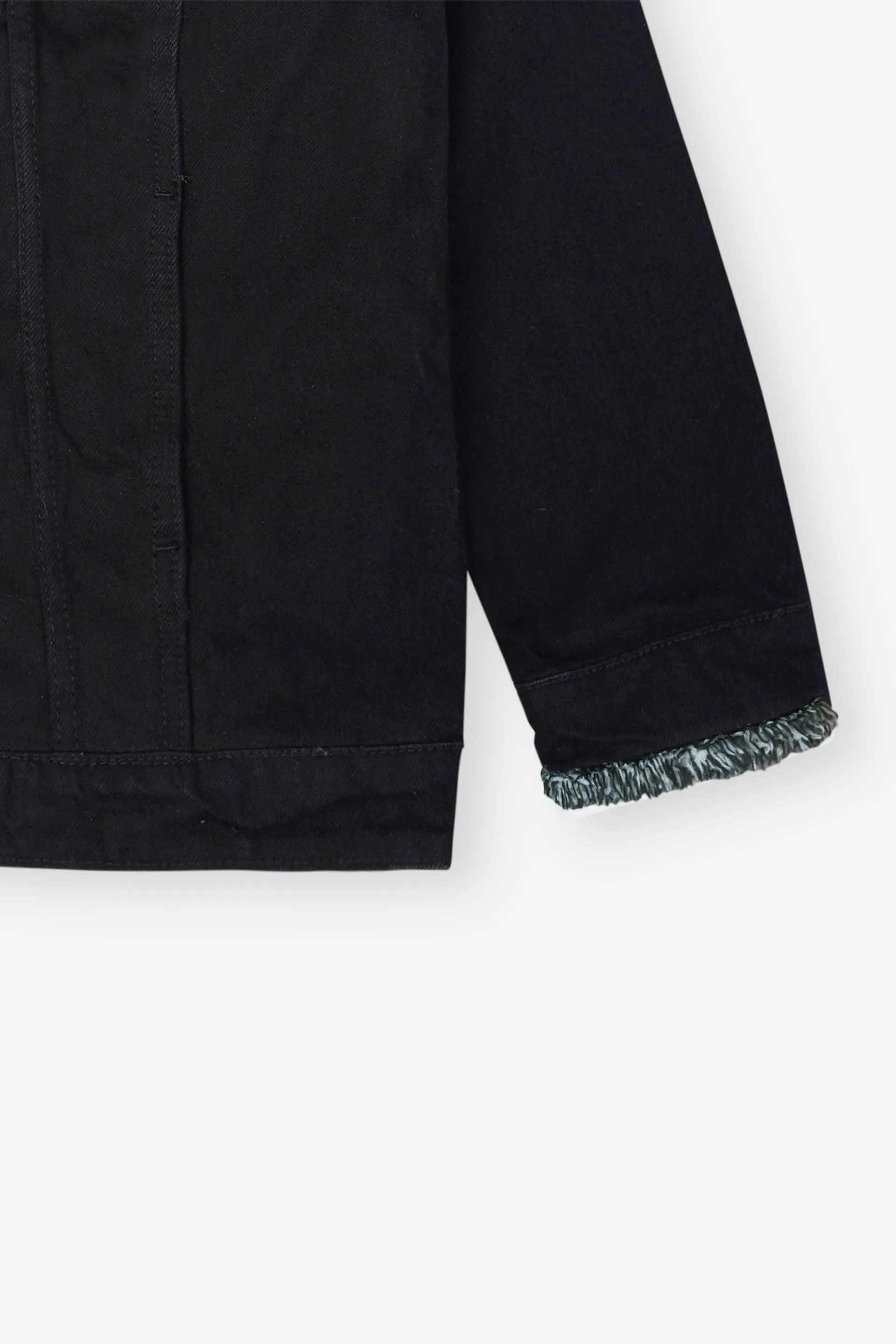 Black Denim Jacket with Black & White Sherpa Lining