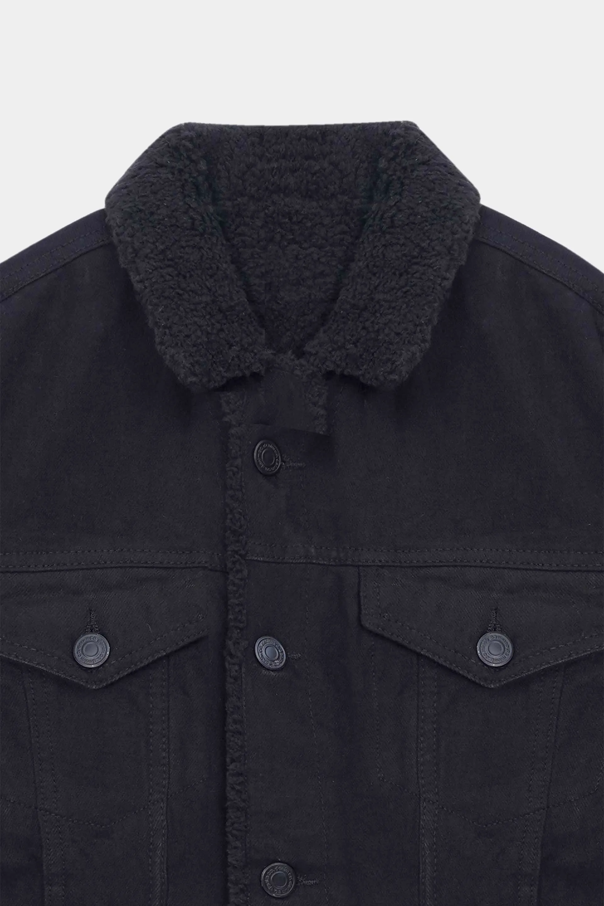 Black Denim Jacket with Black Sherpa Lining