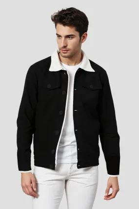 Black Denim Jacket with White Sherpa Lining