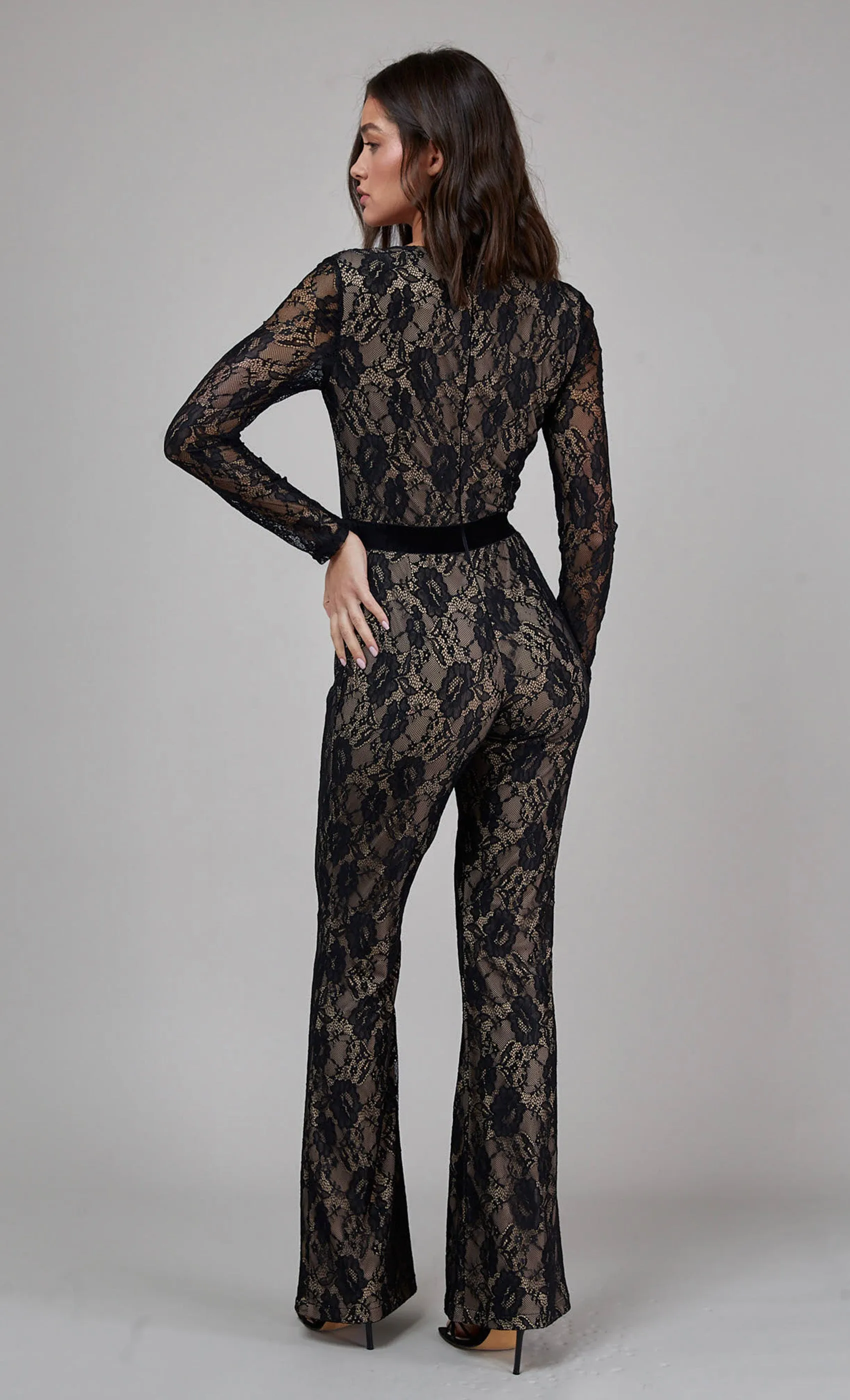 Black Long Sleeve Lace Jumpsuit