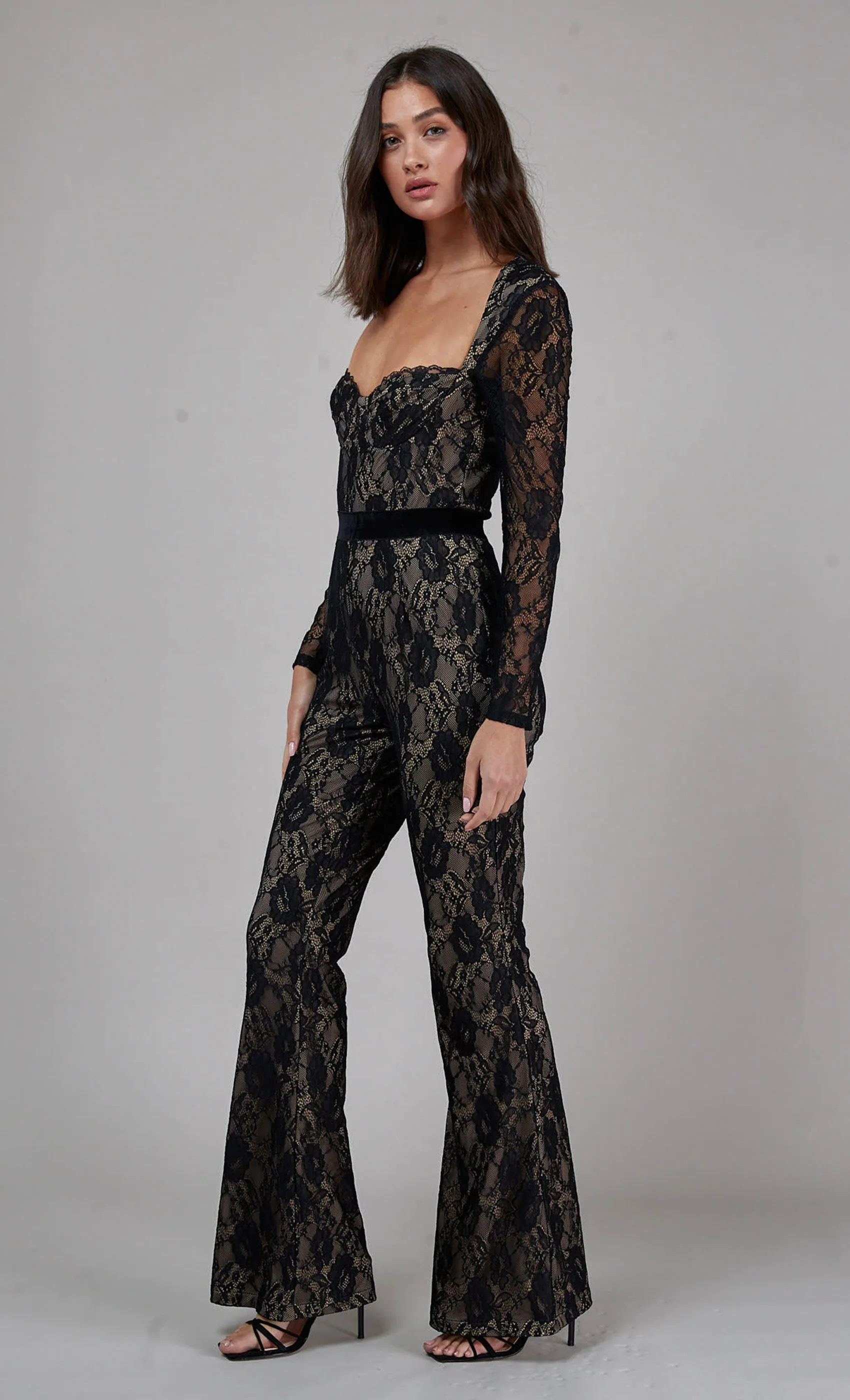 Black Long Sleeve Lace Jumpsuit