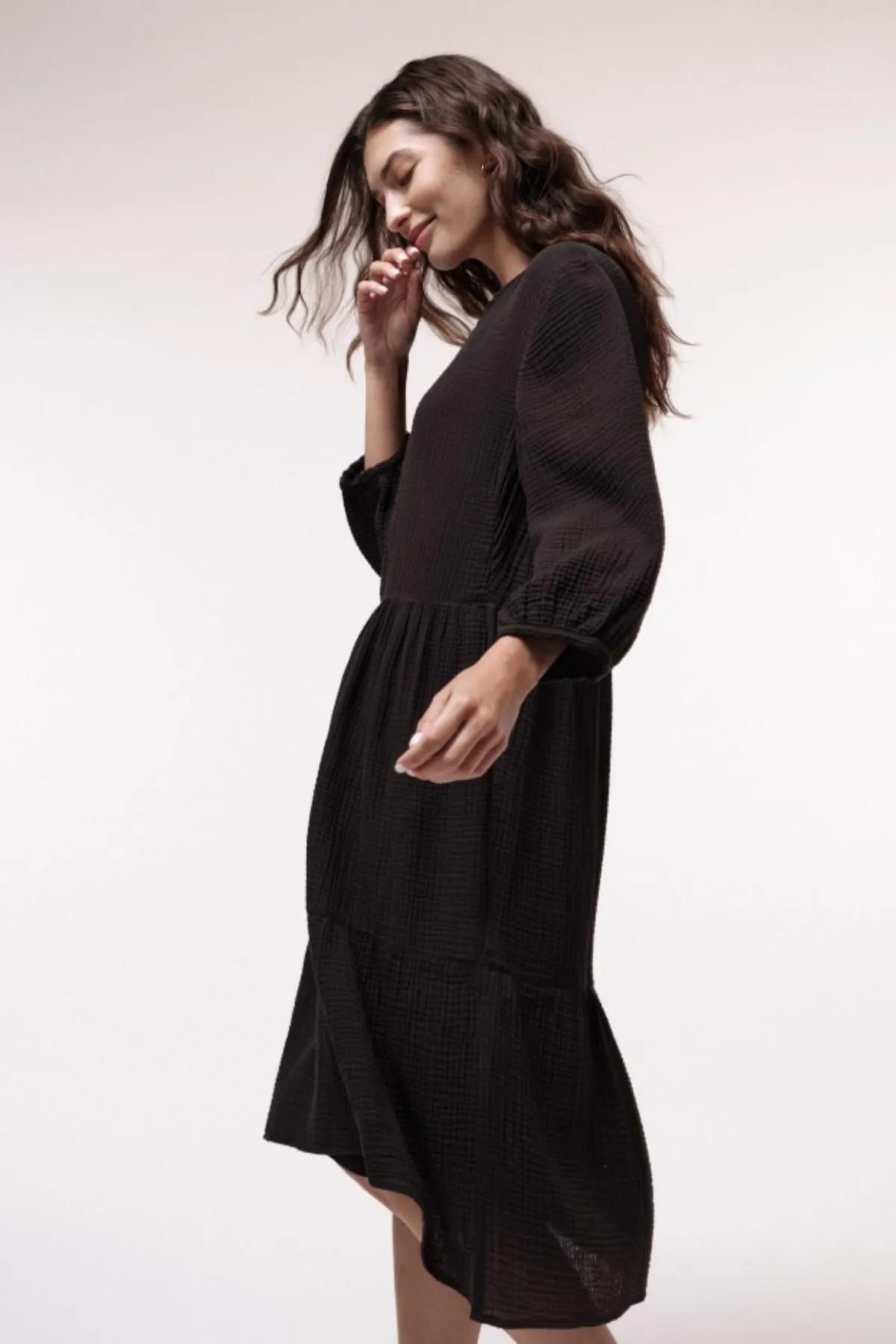 Black Midi Dress with Structure Lanius