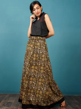 Black Mustard OliveGreen Beige Hand Block Printed Skirt With Border - S40F580