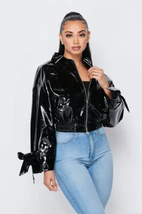 Black Patent Leather Crop Jacket