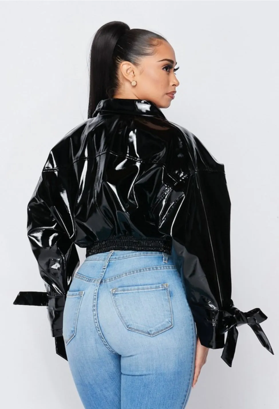 Black Patent Leather Crop Jacket