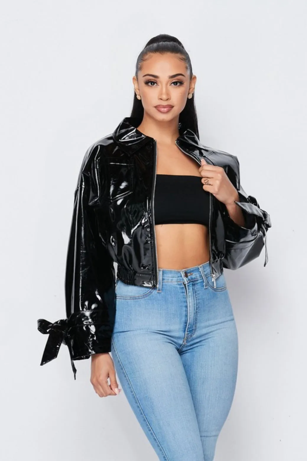 Black Patent Leather Crop Jacket