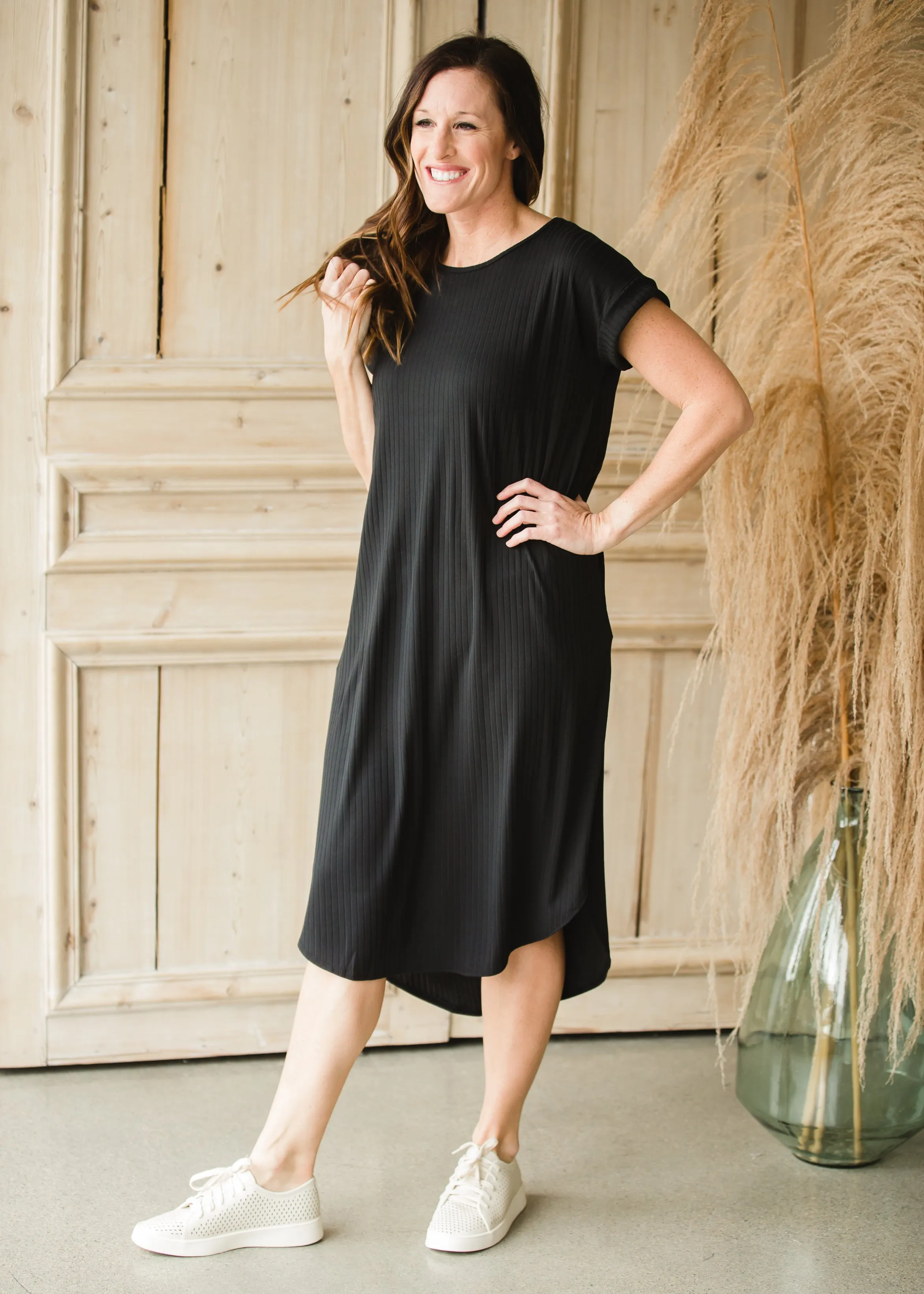 Black Ribbed Short Sleeve Maxi Dress - FINAL SALE