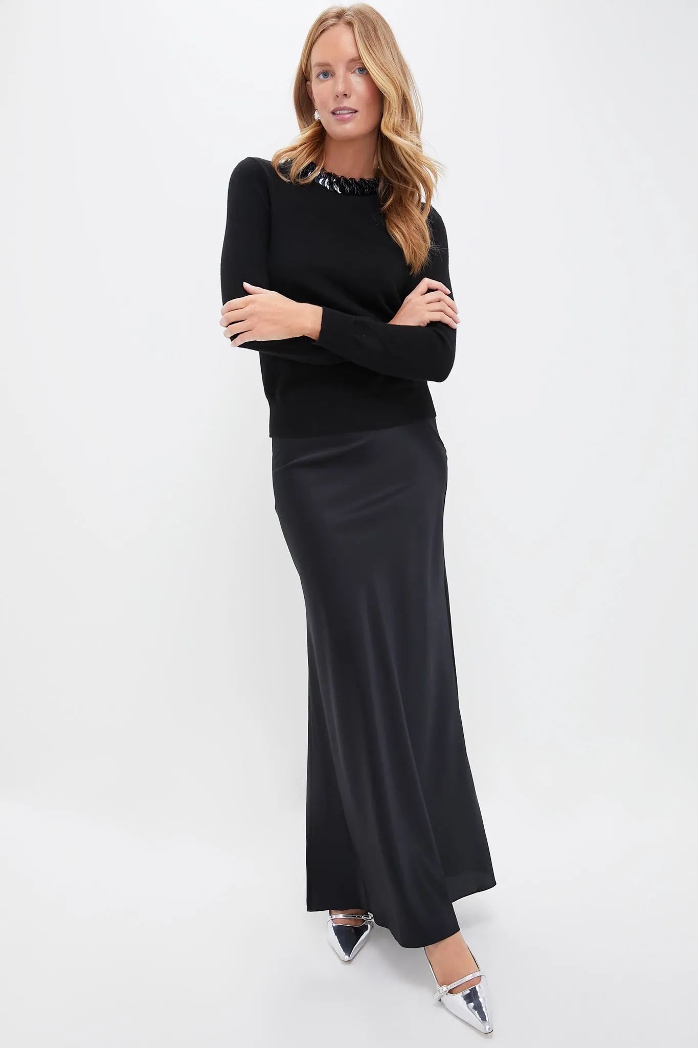 Black Sequin Trim Lina Sweater