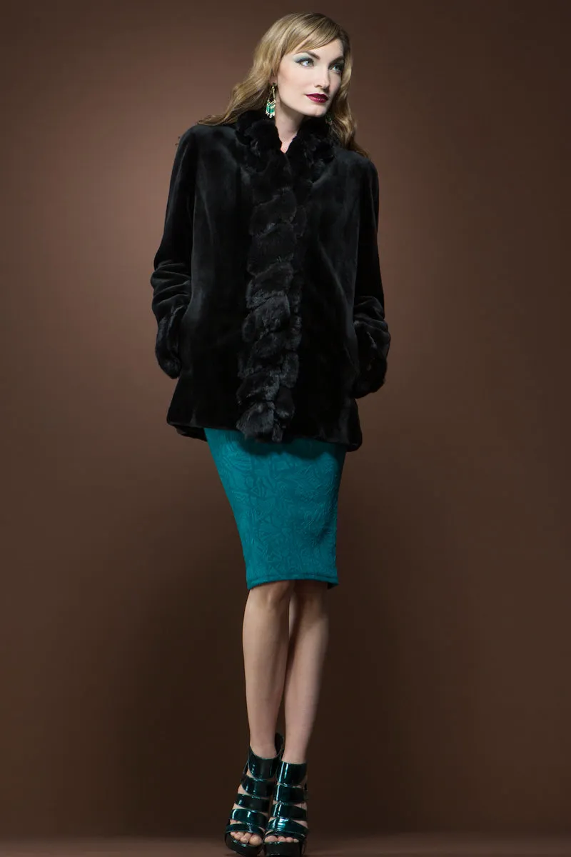 Black Sheared Mink and Chinchilla Fur Jacket