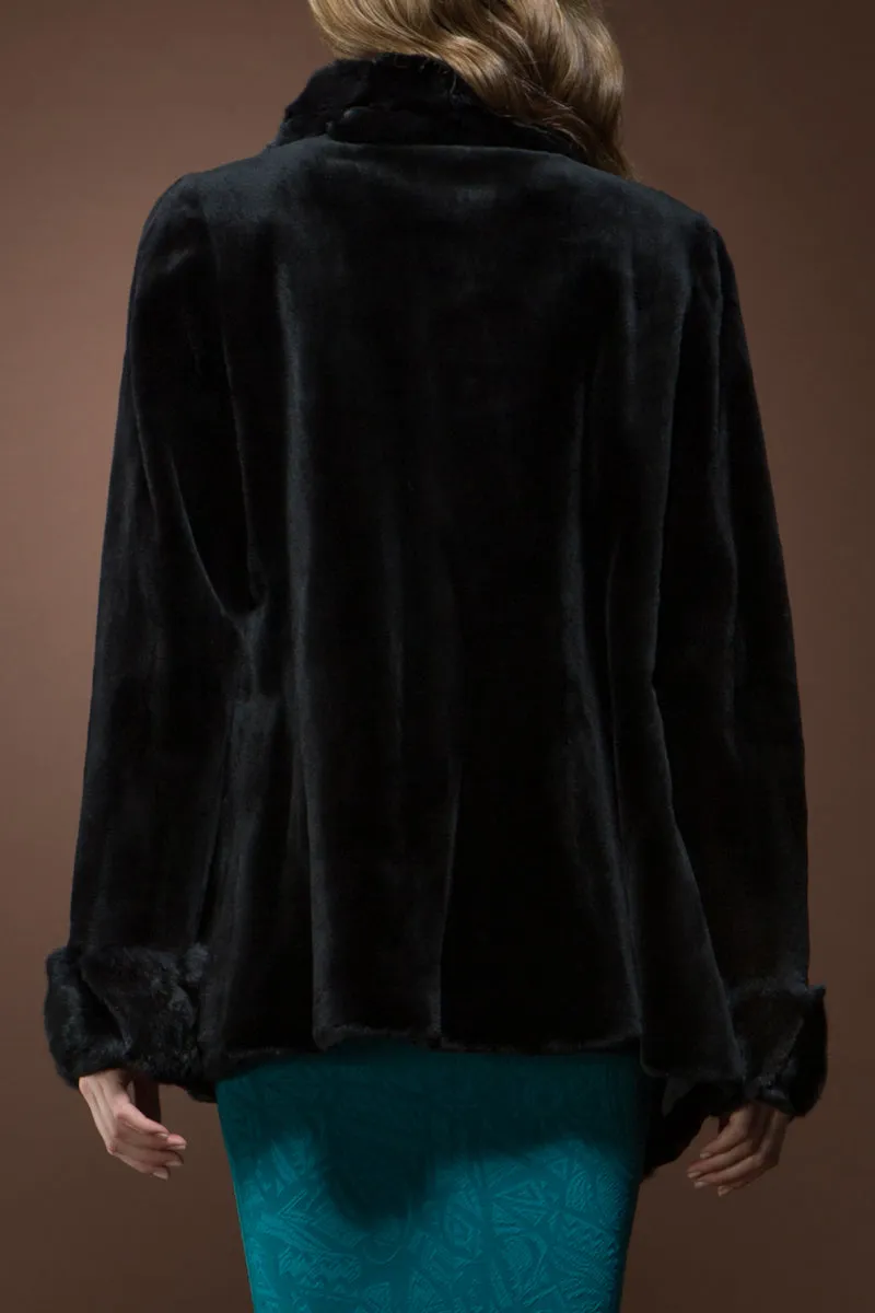 Black Sheared Mink and Chinchilla Fur Jacket