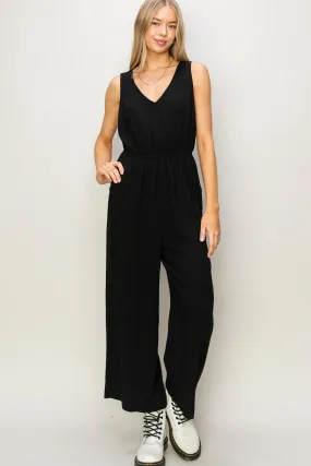 Black Sleeveless Linen Jumpsuit