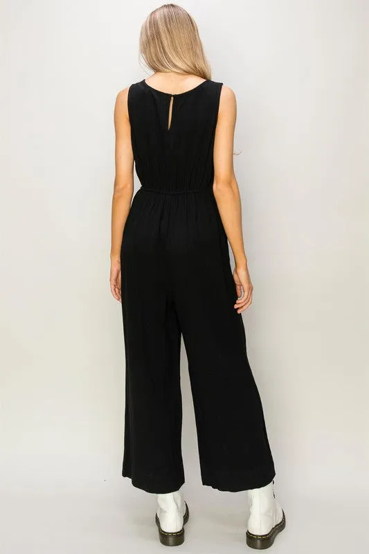 Black Sleeveless Linen Jumpsuit