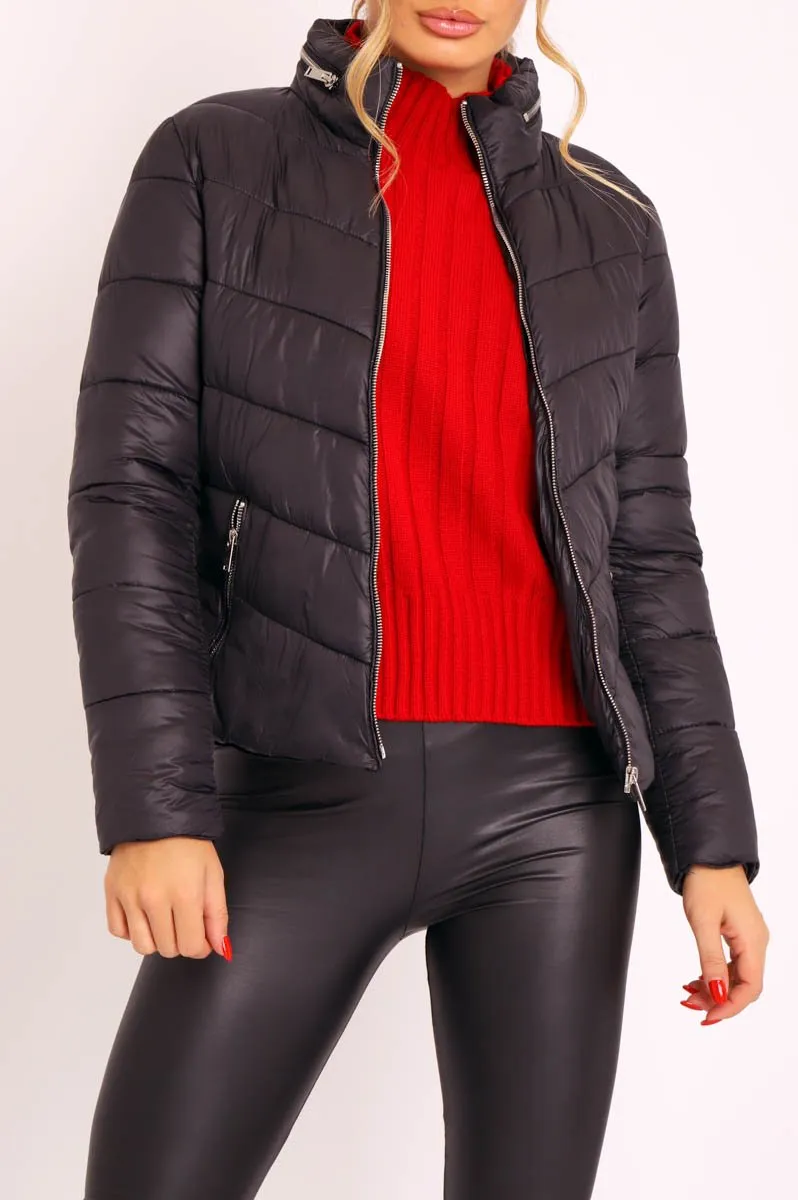 Black Slim Fit Puffer Coat - Mahala