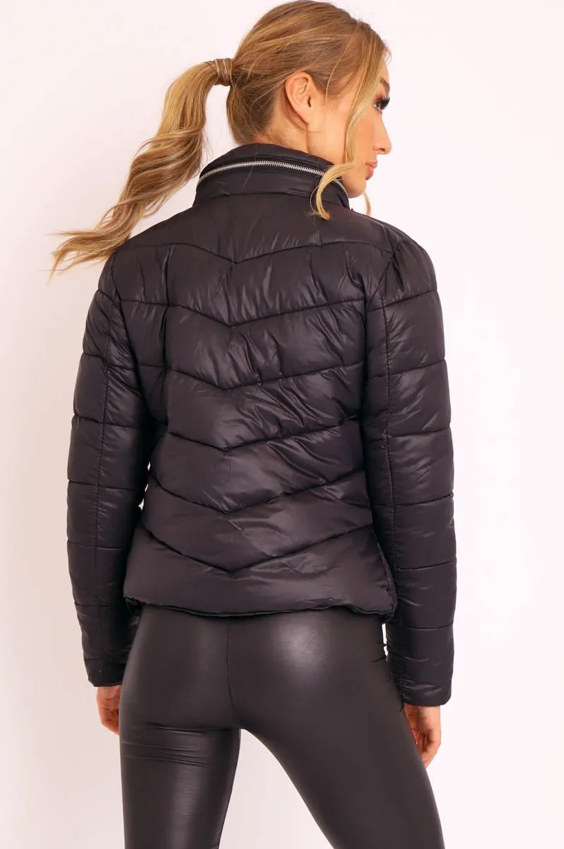 Black Slim Fit Puffer Coat - Mahala