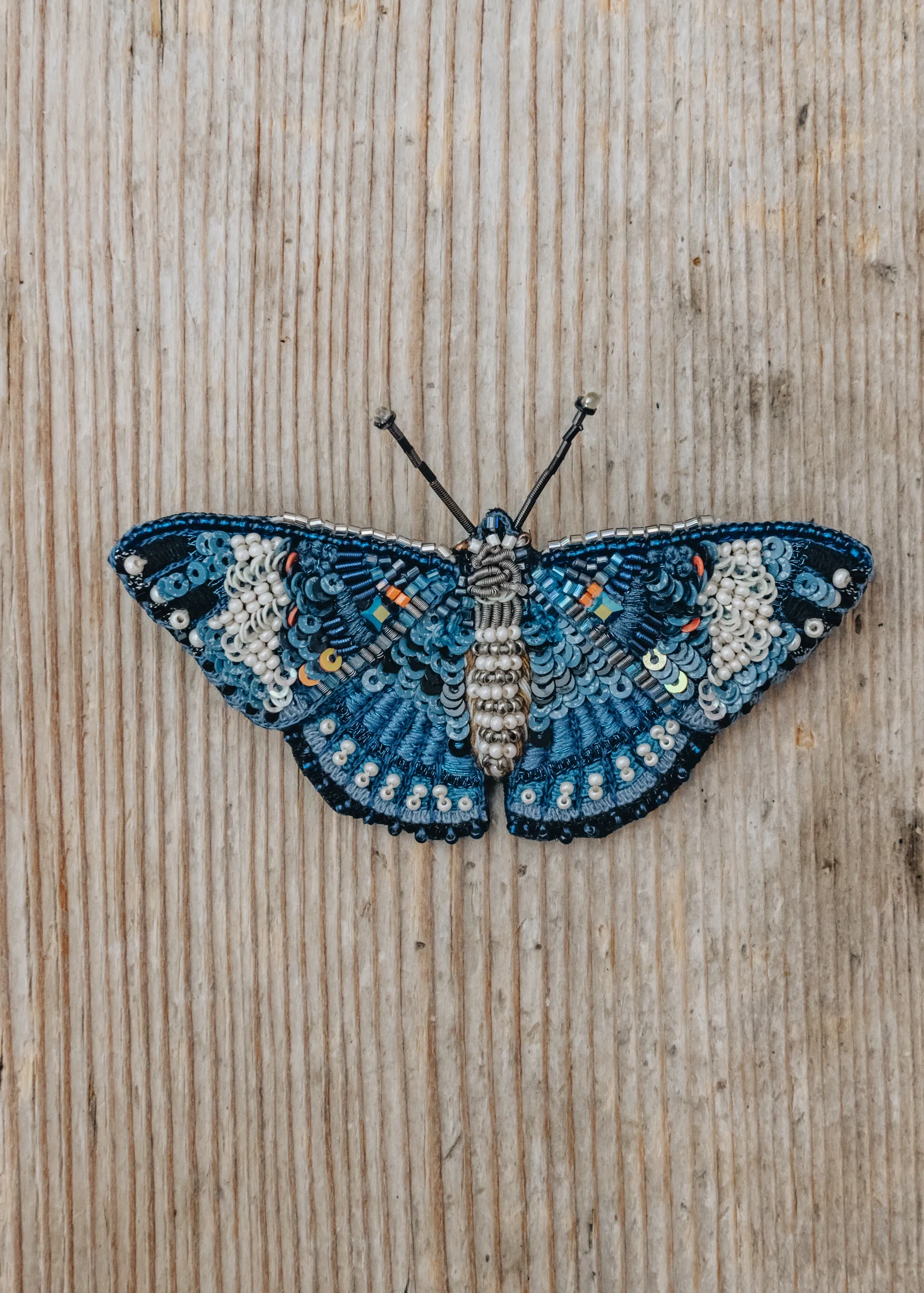 Blue Calico Cracker Butterfly Brooch