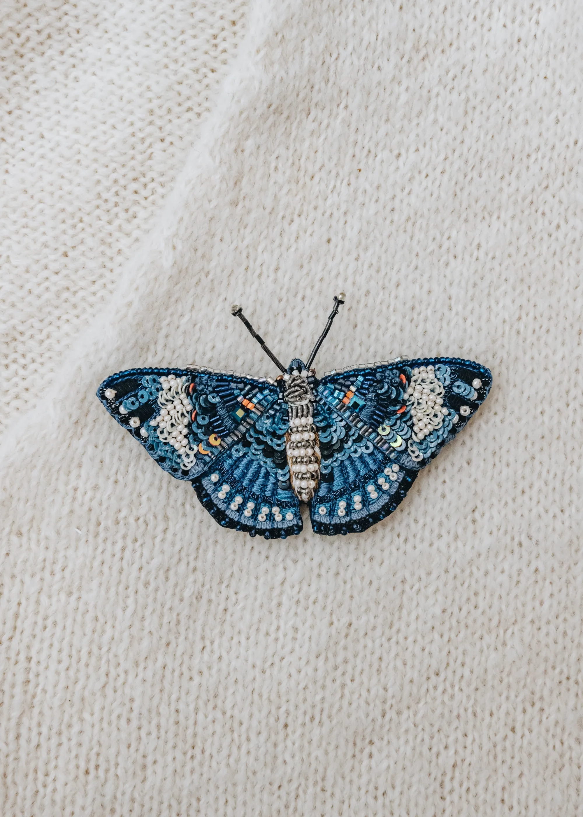 Blue Calico Cracker Butterfly Brooch