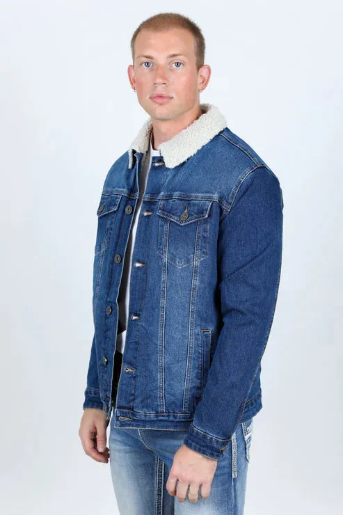 Blue Denim Jacket with White Sherpa Lining