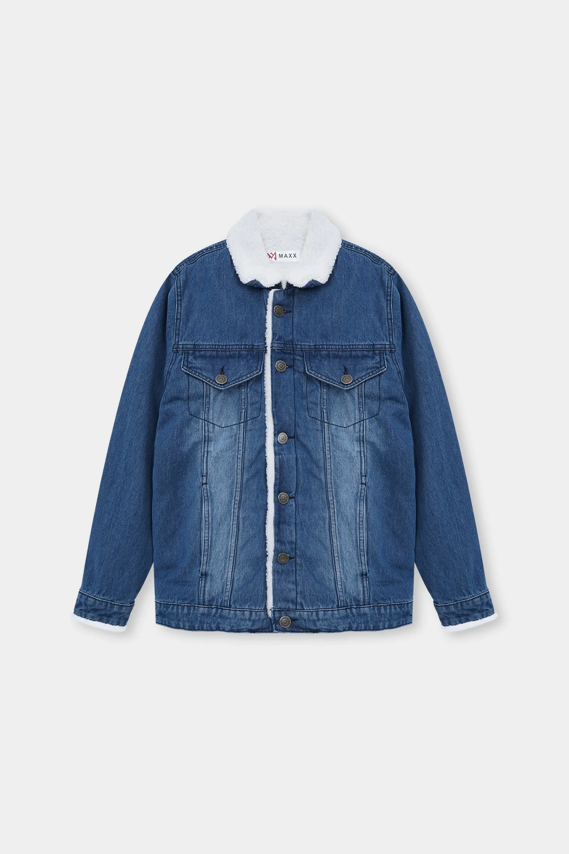 Blue Denim Jacket with White Sherpa Lining