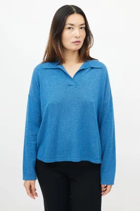 Blue Wool & Cashmere Polo Sweater