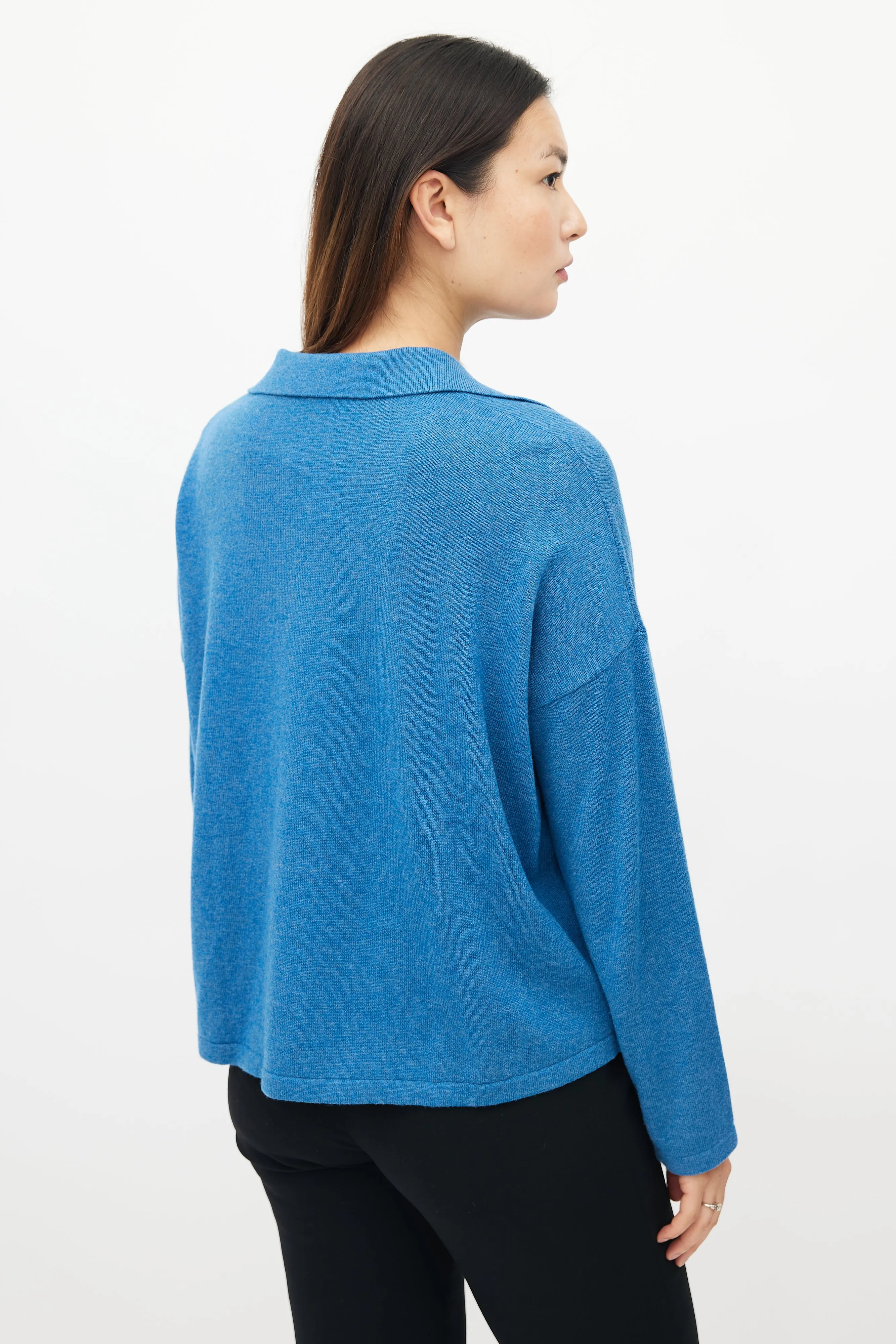 Blue Wool & Cashmere Polo Sweater