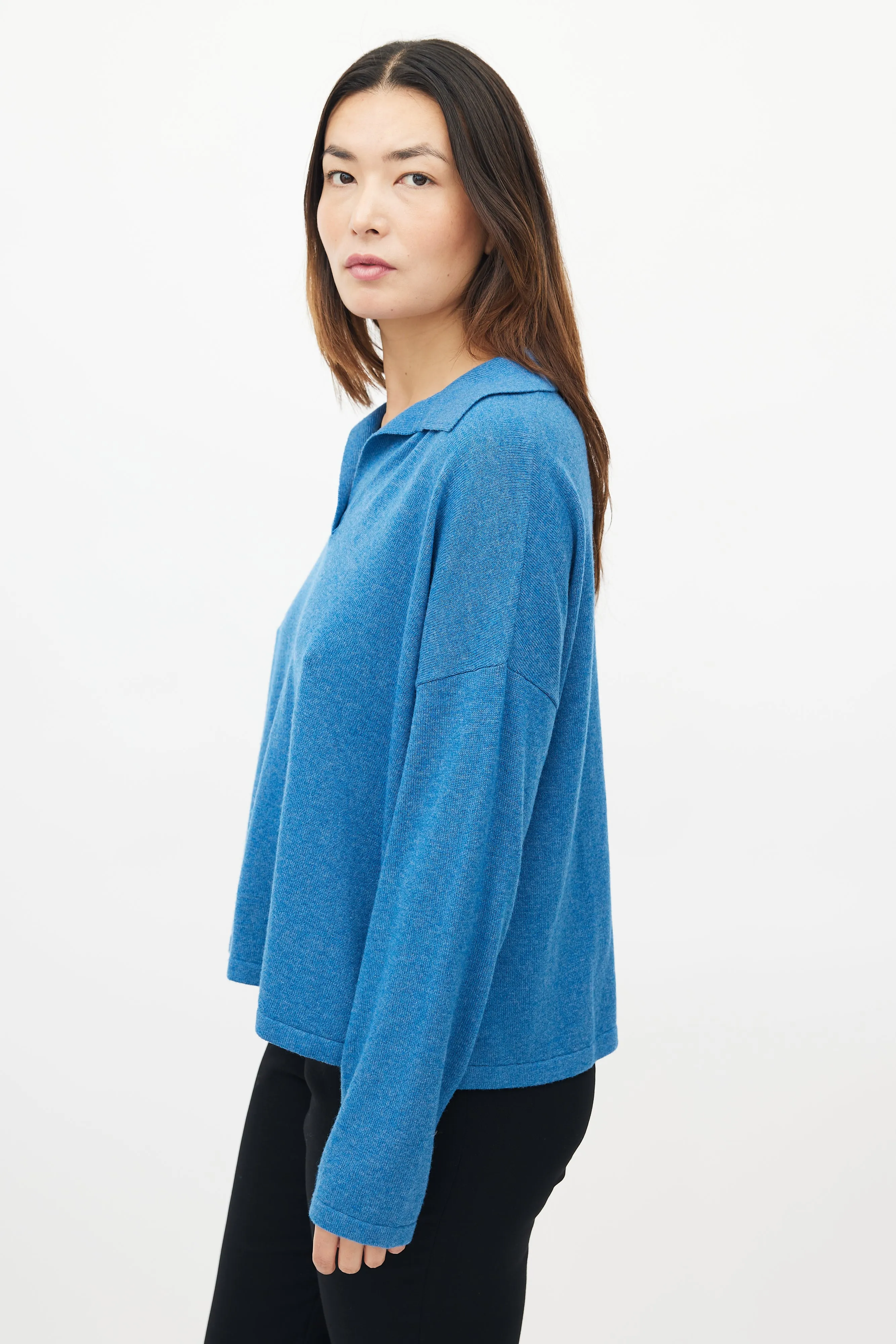 Blue Wool & Cashmere Polo Sweater