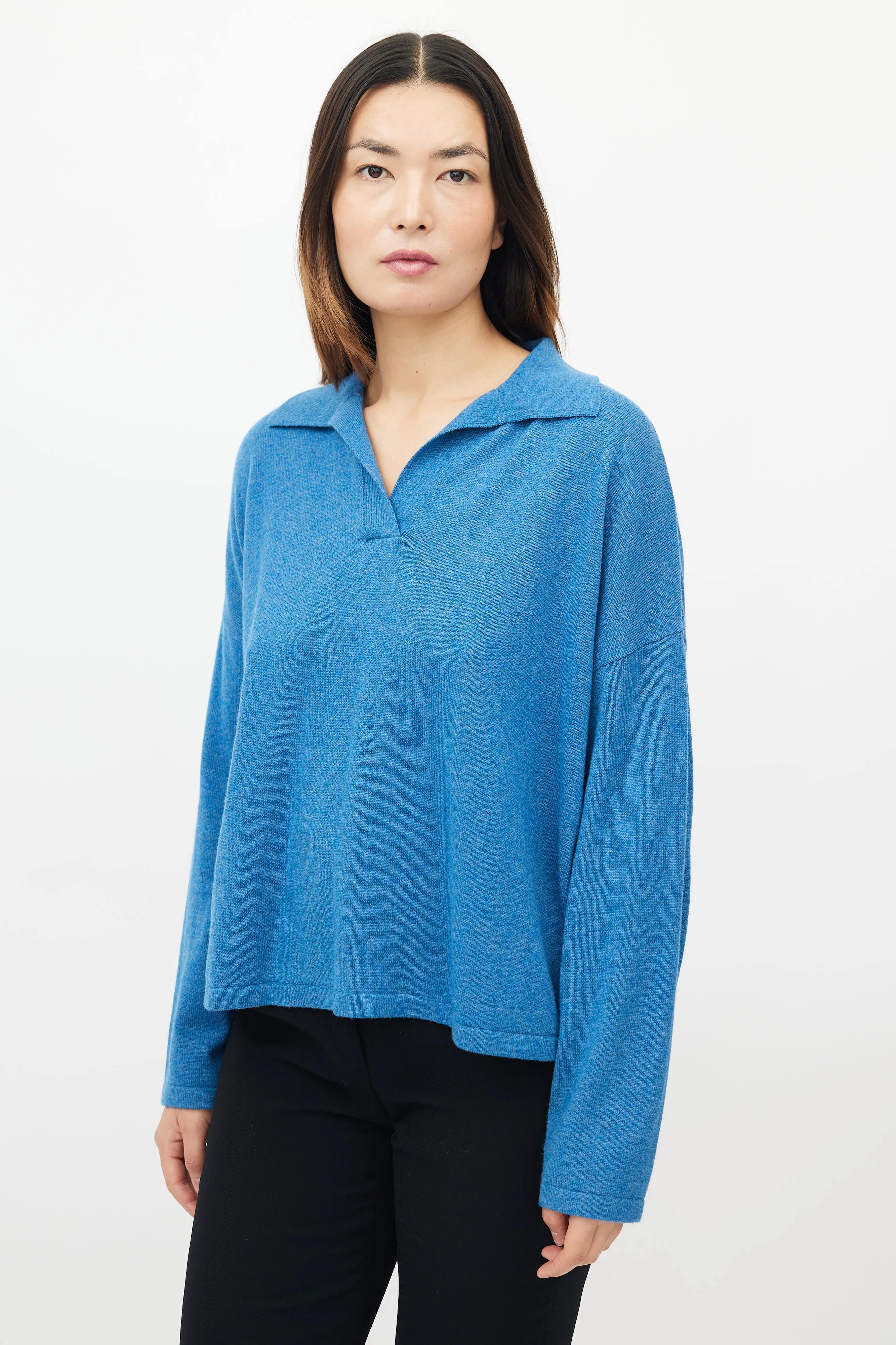 Blue Wool & Cashmere Polo Sweater