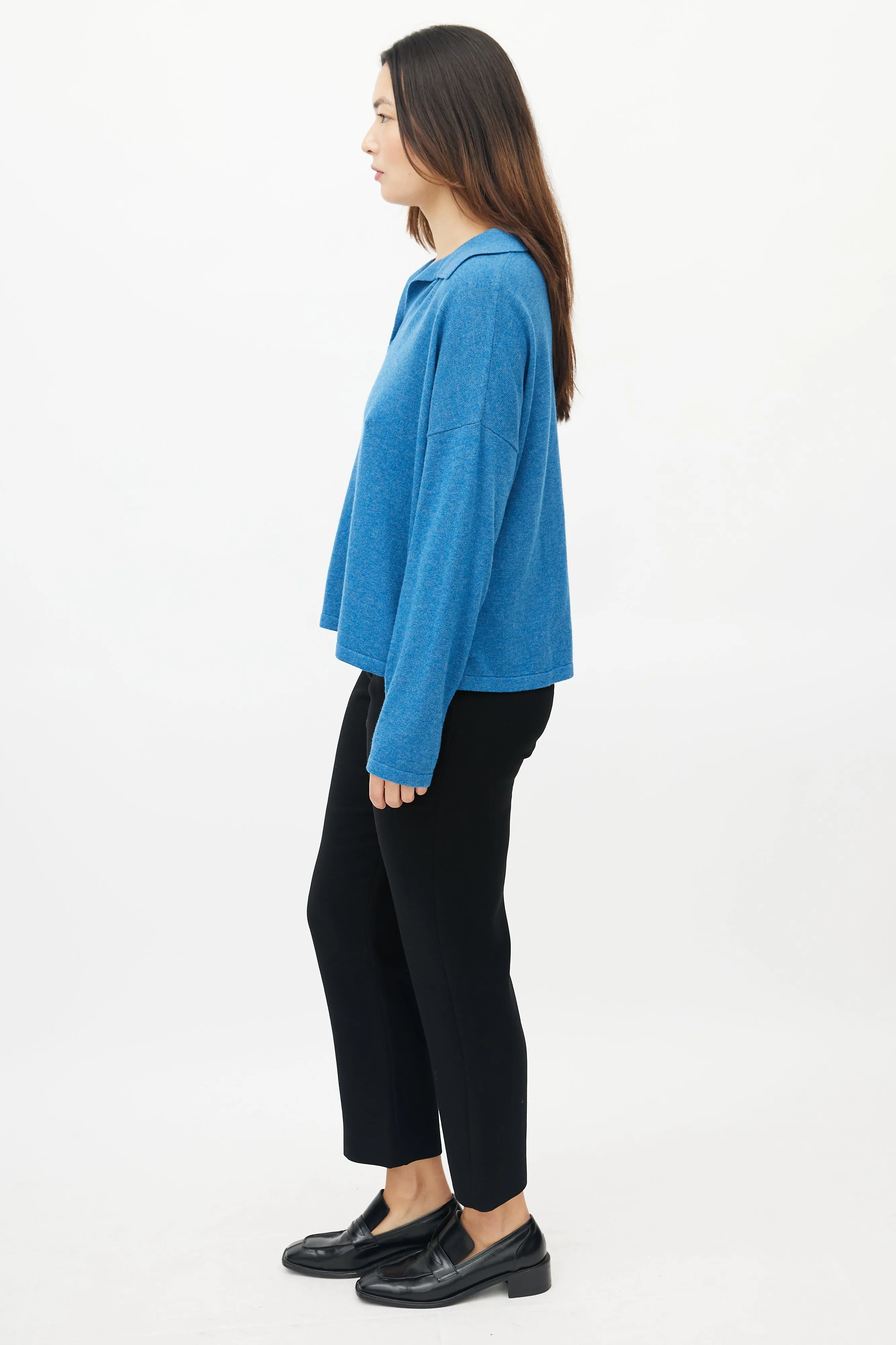 Blue Wool & Cashmere Polo Sweater