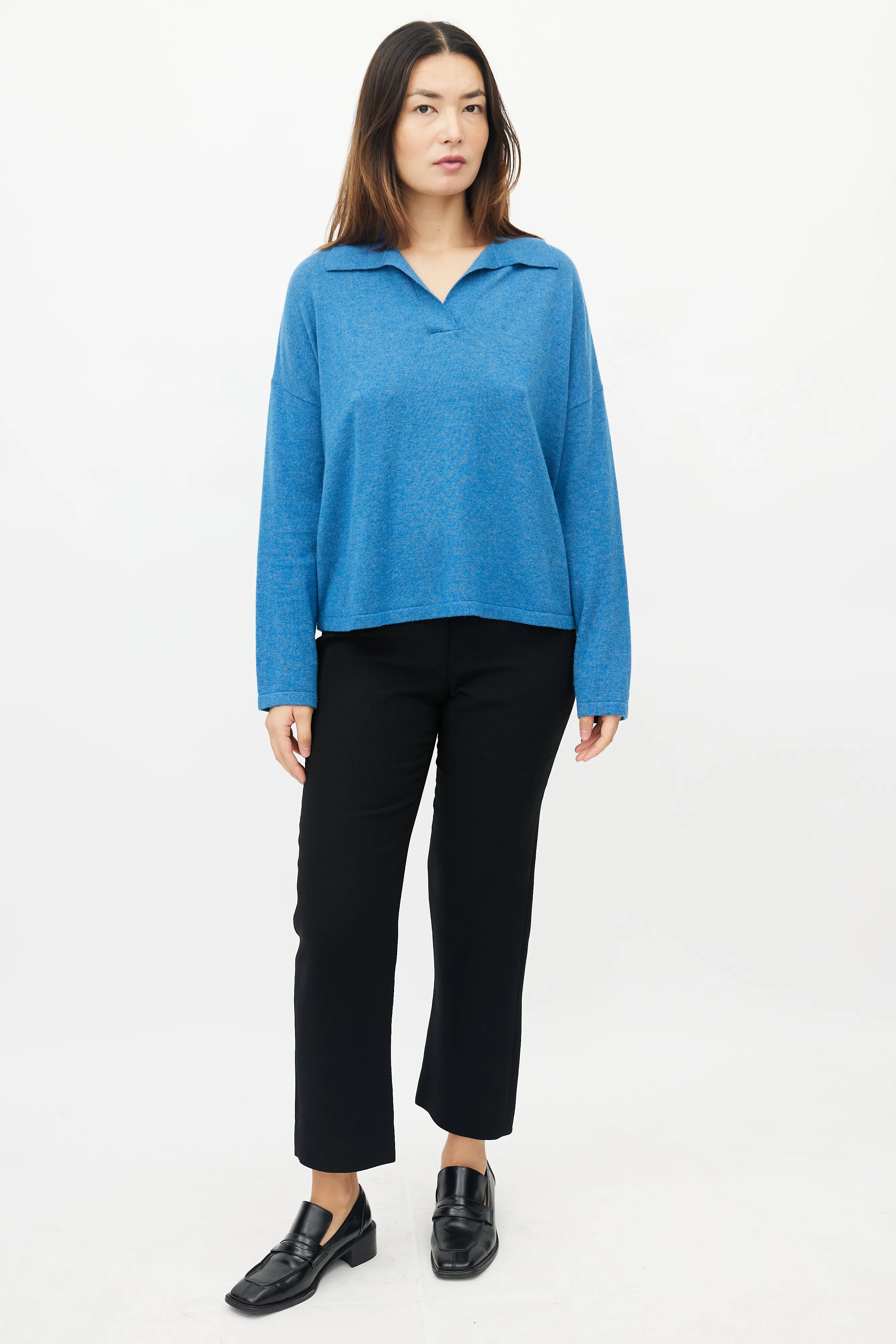 Blue Wool & Cashmere Polo Sweater