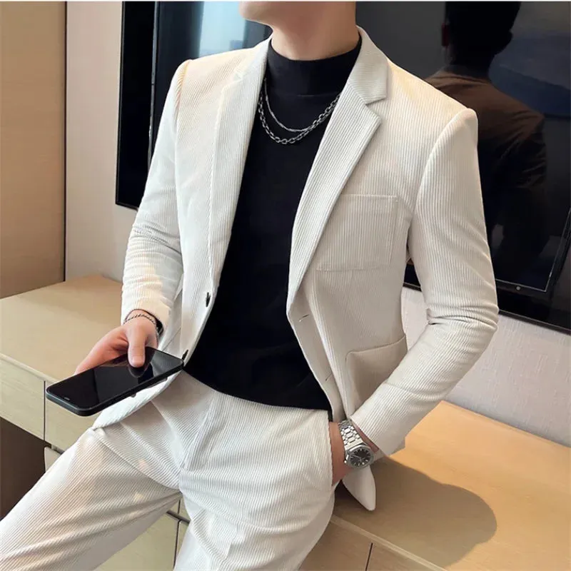 Bonsir ( Jacket   Pants ) Autumn Winter Latest Design Corduroy Men Suit Wedding Party Singer Groom Costume Tuxedos Homme 2Pcs Sets