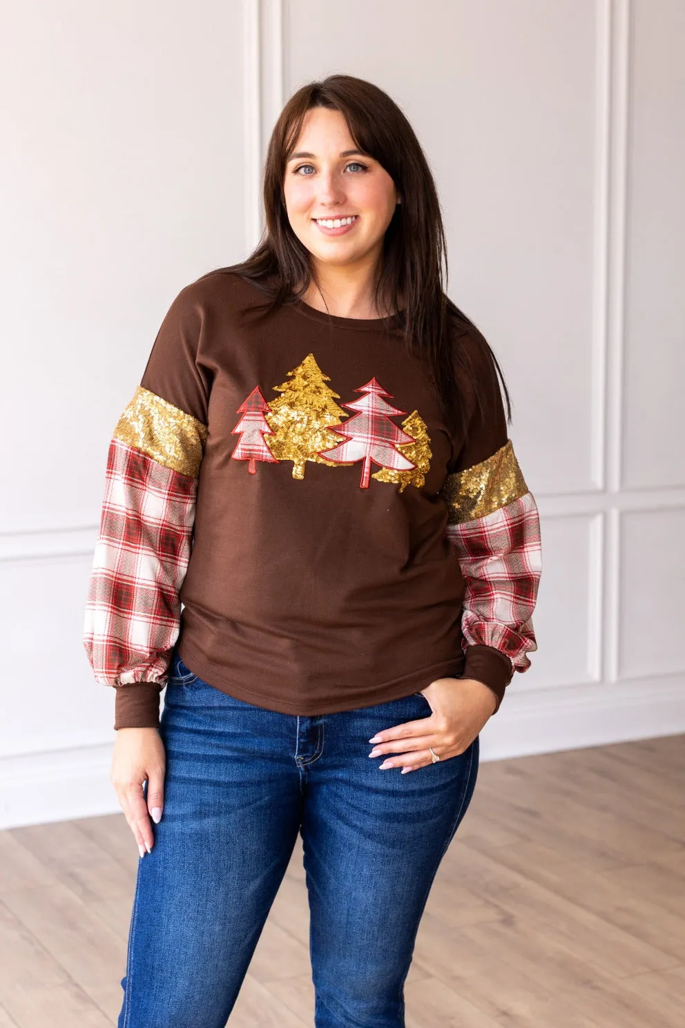 Brown Plaid Christmas Tree Sweatshirt