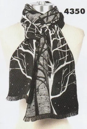 Cashmere Scarf 4350 - Black/White Trees