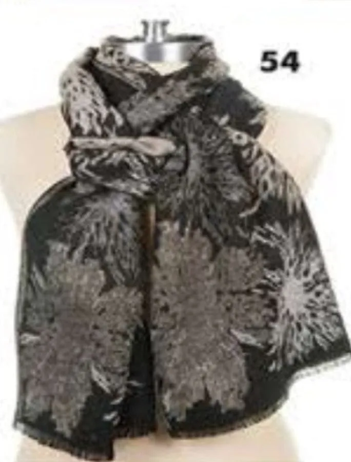 Cashmere Scarf- Black/Tan/Cream Flower Print PSC 54