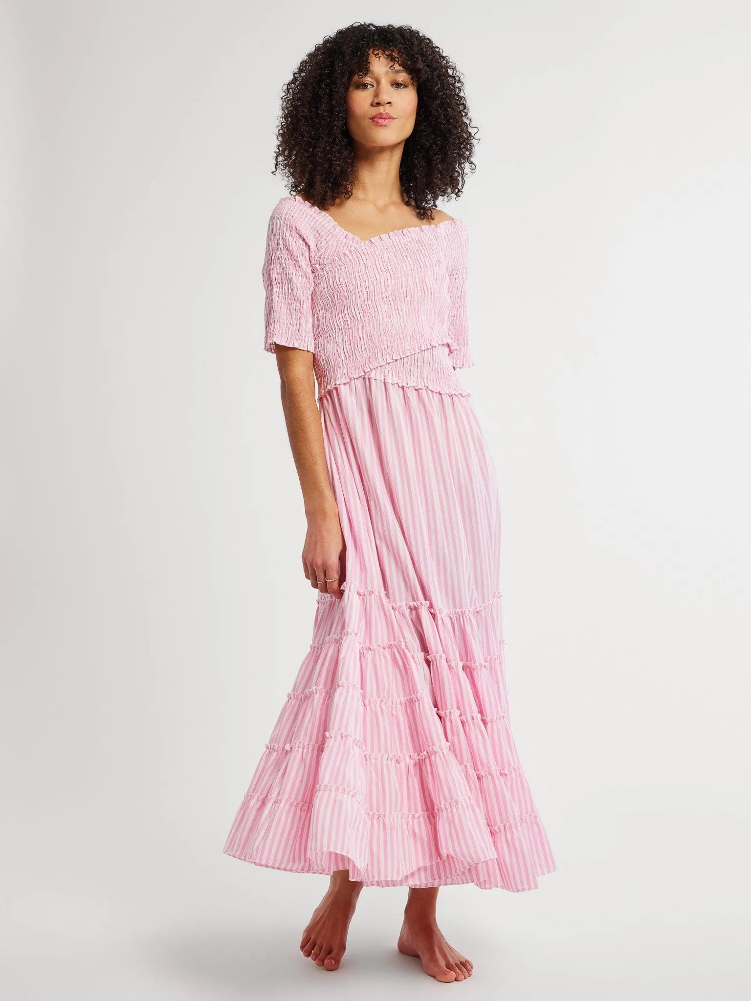 Celia Dress in Bubblegum Stripe